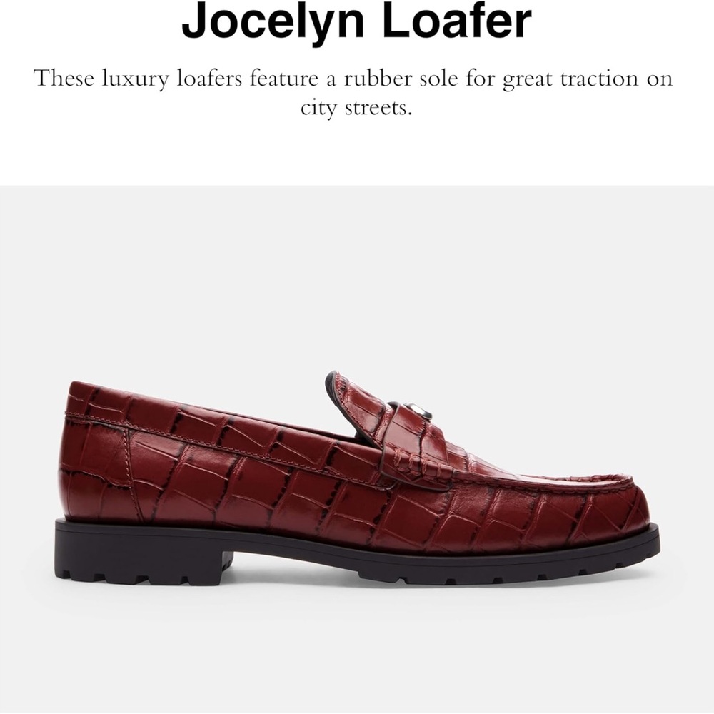 Coach Jocelyn Croc Embossed Dark Ruby Red Leather Slip On Penny Loafers Flats - Picture 2 of 13